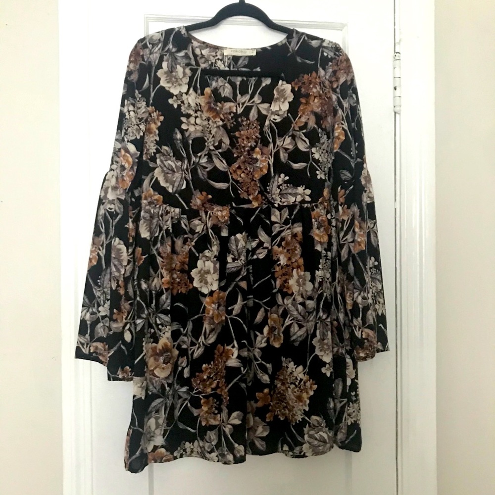 Rokoko Floral Babydoll Dress with Bell Sleeves